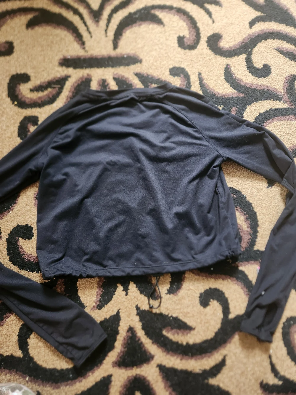 Gymshark Black Drawstring Long-Sleeve Cropped Workout Top Small Women's